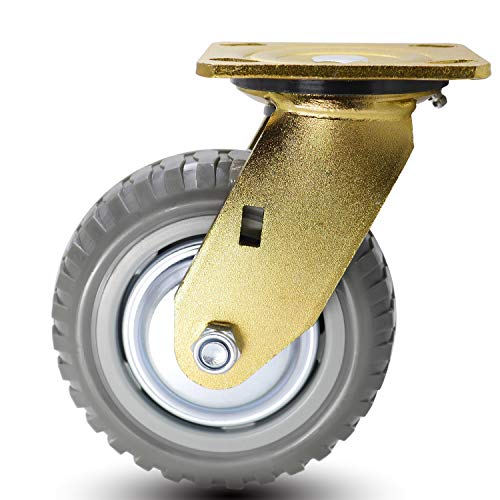 Dr.Luck 6 Inch A41 Heavy Duty 350KG(770Lbs) Load Capacity Extra Hard PU Caster with Tyre Veins Wheel, Double Ball Bearing w/Tyre Protective Cover Top Plate Swivel Caster Wheel Without Brake