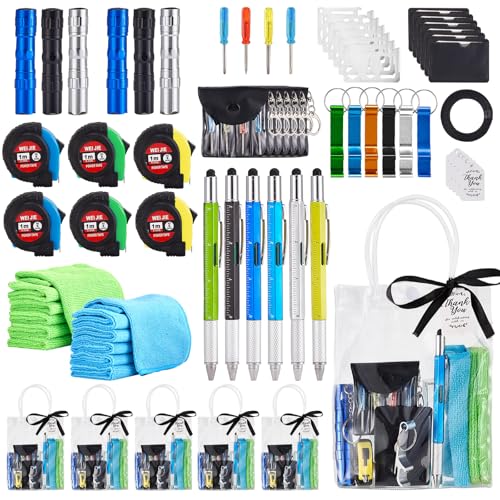 Wishfond 60PCS Baby Shower Prizes for Men 6 Set with Cleaning Cloth Bottle Opener Screwdriver Tape Measuring Keychain Multi Tool Pen Gift Bag Baby Shower Game Prizes for Winner Bachelor Party