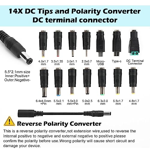 Uniwersalny regulowany zasilacz 144 W, adapter 100 V-240 V AC na DC 3 V-24 V 6 A, regulowany adapter sieciowy z 14 końcówkami i kablem polaryzacyjnym, maks. 6 A