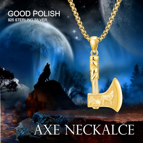 MEDWISE Viking Axe Pendant Necklace Celtic Wolf S925 Sterling Silver Celtic Norse Talisman Viking Rune Viking Jewelry Axe Warrior Hatchet Axe Amulet Necklace for Men Women2