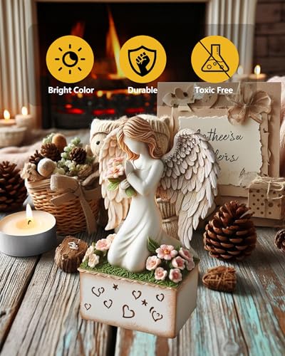 Image of GoGnome Angelic Embrace - Resin Angel Figurine with Bouquet and Heart Accents Decorative Base - A Gift to Express Unwavering Love, Remembrance, Sympathy, Comfort Healing for Women Girls (Angel)