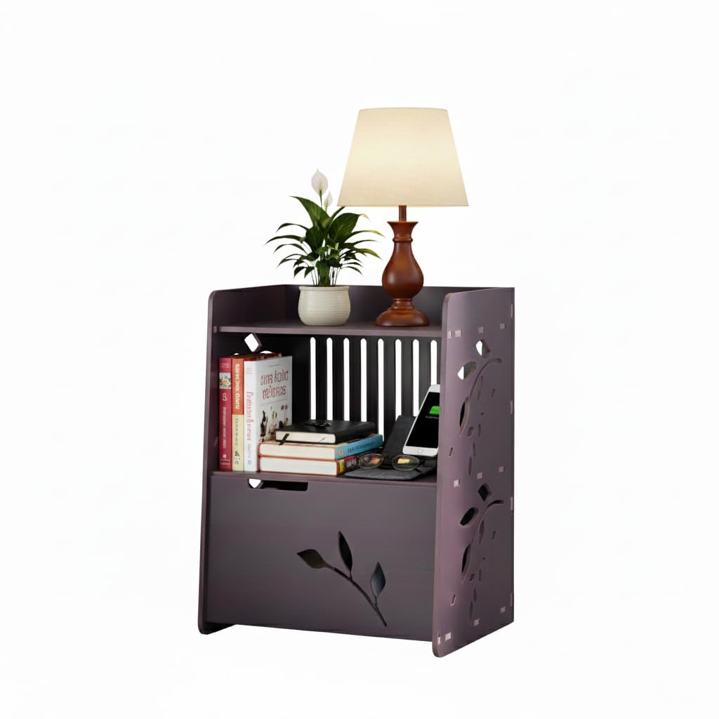 SS ARTS Engineered Wood Decorative Bed Side/Lamp Table with Door (Cherry Brown)-picture-10