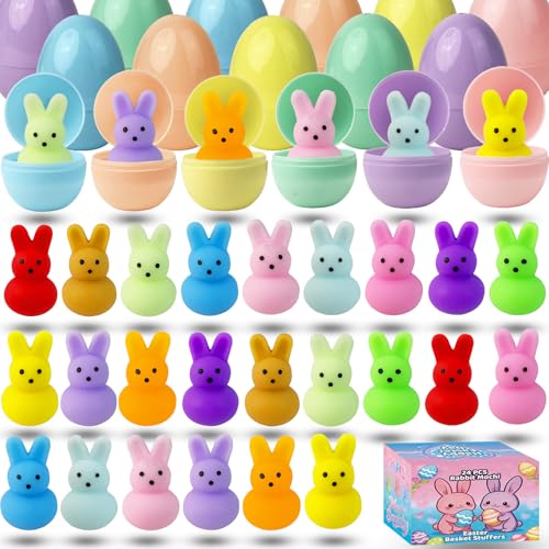 Image of 24 Pack Prefilled Easter Eggs with Bunny Mochi Squishy Toys, Filled Easter Eggs for Kids, Easter Basket Stuffers, Squishy Toy Eggs, Party Favors, Birthday Gift, Classroom Exchange