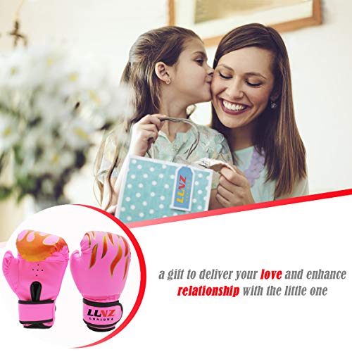 Luniquz Kids Boxing Gloves for Punching Bag Training, 4 OZ 6 OZ Fit 3 to 14 YR, Pink