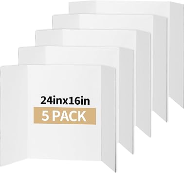 CRUGLA Trifold Poster Board 5 Pack, 24 x 16 White Corrugated Presentation Display Boards for Science Fairs, School Projects, Exhibitions, and Office Presentations