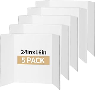 CRUGLA Trifold Poster Board – 5 Pack, 24 x 16 White Corrugated Presentation Display Boards for Science Fairs, School Projects, Exhibitions, and Office Presentations