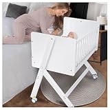 Flwrgirl Wood Bedside Bassinet,15° Rocking Baby Bassinet Bedside Sleeper,Mini Crib for Newborn,Baby Crib with Side Rail Opens & Stores Under Sleep Board,360° Swivel Wheels,Soft Mattress
