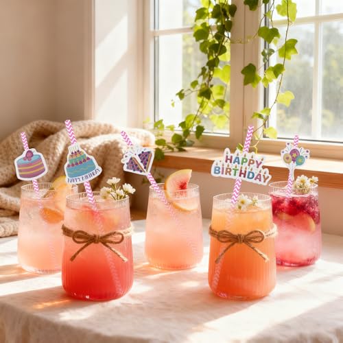 24 pitillos de papel para fiesta color rosa miniatura 4
