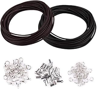 WXJ13 Genuine Leather Cord, 10 Meters 2 mm Wide Black and Coffee Leather Cord and 150 Pieces Jewelry Findings Necklace Cord String for Jewelry Making Bracelets Craft Twine Necklace Bracelet Kit