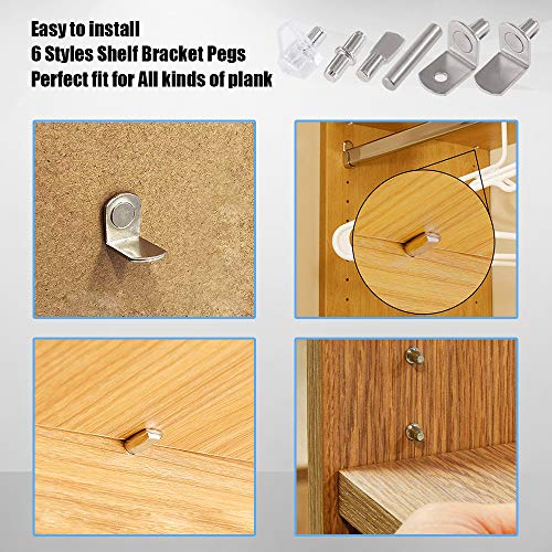 image for Glarks 160Pcs 6 Styles Shelf Pins Kit, Nickel Shelf Support Pegs, PVC 