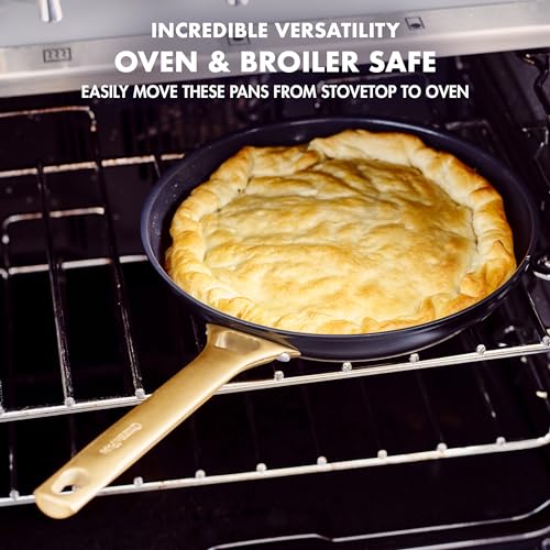 GreenPan Hard Anodized Healthy Ceramic Nonstick 8" and 10" Frying Pan Skillet Set, Gold Handle, PFAS-Free, Dishwasher Safe, Oven Safe, Black - Thumbnail 6