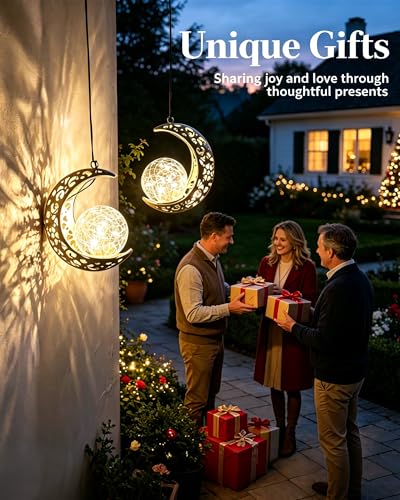 Solar Moon Lanterns Outdoor Waterproof, Hanging Garden Lights Yard Gifs