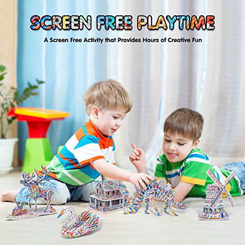 BEARUN 3D Coloring Puzzle Set, Arts and Crafts for Girls and Boys Age 6 7 8 9 10 11 12 Year Old, Fun Educational Painting Crafts Kit with Supplies for Kids, Birthday Toy Gift for Kids - Thumbnail 5