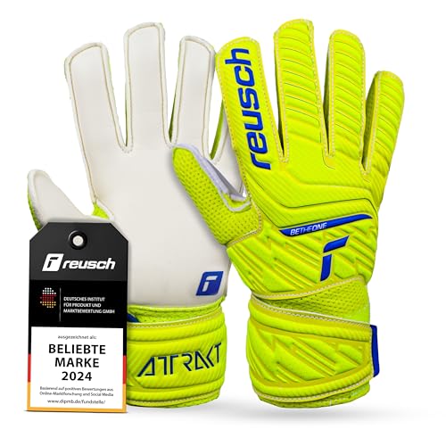 Reusch Attrakt Solid Junior Torwarthandschuhe|Für Kinder 5–16 Jahre|Stabiler Grip mit Solid Latex|Bequemer Sitz und Rundumbandage|Atmungsaktiv und robust|Für Training und Spiel