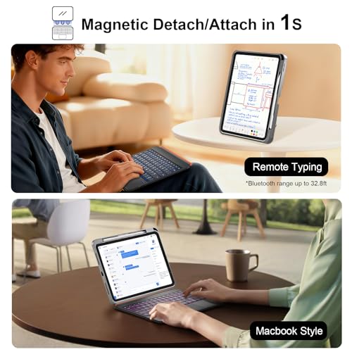 Image of iPad Air 13 inch Case Keyboard (M4 /M3 /M2, 2026 /2025 /2024), Magnetic Detachable Backlit Keyboard, Trackpad, Adjustable Stand, Stylus&Tips Storage, Slim Protective Case for Pro 12.9 6 /5 /4 /3rd Gen (Gray)