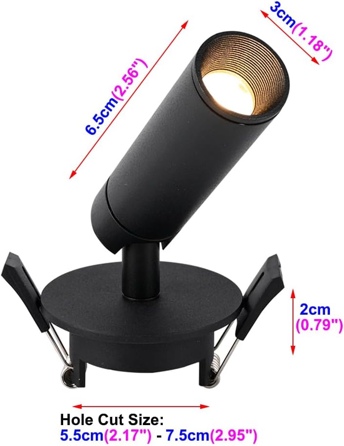 Pack of 2 Recessed Flush Mount LED Ceiling Project Light Fixture Adjustable Spotlight Picture Artwork Starry Hotel Bedroom 5W 3° Beam Angle Warm White