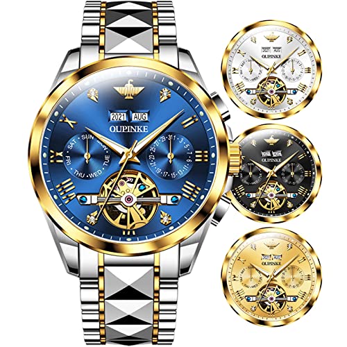 Mechanical Men s Wrist Watches,Automatic Watches Blue Face Tungsten Steel Tourbillon Watch Skeleton Self Winding Without Battery Sapphire Crystal Luxury Watches for Men,relojes de Hombre