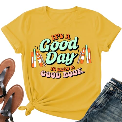 Image of It's a Good Day to Read a Good Book Shirt Women-Cute Librarian Read Short Sleeve Book Lovers Tee Tops