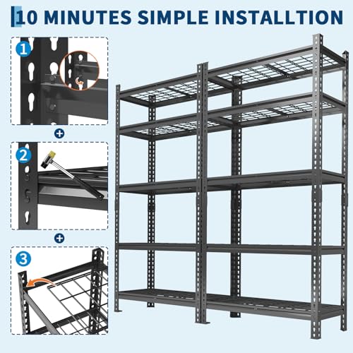 Image of Garage Shelving 2200 LBS Storage Shelves Adjustable Metal Shelving Unit Heavy Duty 5 Tier Metal Shelves for Garage Kitchen Pantry Warehouse Basement, 36 inch W x 16 inch D x 72 inch H, 2 Pack