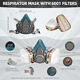 Half Facepiece Respirator with Filters - Respirator Mask with 10Pcs Filter Cottons and Goggles, for Paint, Dust, Formaldehyde, Sanding, Polishing, Woodworking, Organic Vapors, Chemicals (Blue) - Image 5