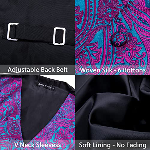 Image of Barry.Wang Men's Suit Vest Tie Bowtie Set Formal Silk Paisley Waistcoat Hanky Cufflinks Lapel Pin Set Wedding Party 7PCS