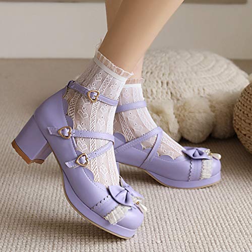 KOKOMOMO Womens Sweet Cute Kawaii Platform Cosplay Shoes Chunky Mid Heels Mary Janes with Bow Buckles Strappy Pumps3