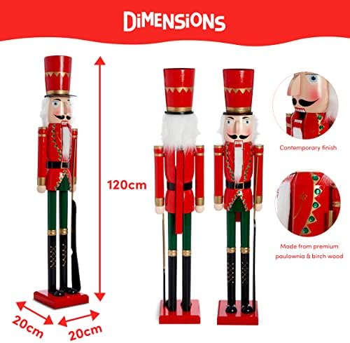 The Twiddlers - Giant Christmas Nutcracker Soldier Decoration, 120cm/4ft, Life-Size Hand Made Wooden Xmas Ornament with Moving Parts