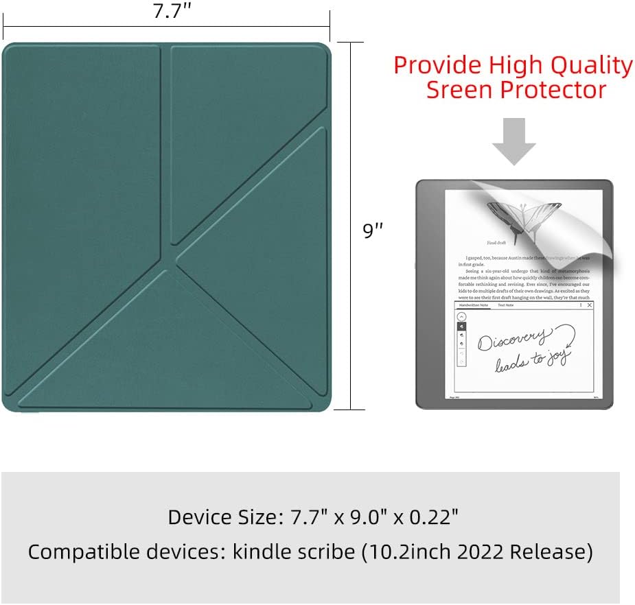 Slimshell Case for Kindle Scribe 10.2” 2022 Released, Origami Standing Lightweight PU Leather Stand Smart Cover with Auto Sleep Wake Feature for Kindle Scribe 10.2 inch with Pen Holder (Dark Green) image 2