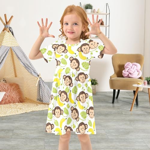 Monkey Face Banana Toddler Dress Girls Summer Short Sleeve T-Shirt Dress Casual Outfit4