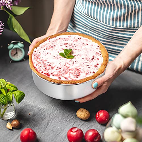 Image of TeamFar Cake Pans, 2 PCS Stainless Steel Round 8 x 3 Inch Deep Baking Cake Pans for Wedding Birthday Party, Non-Toxic & Heavy Duty, Deep Wall & Straight Side, Dishwasher Safe