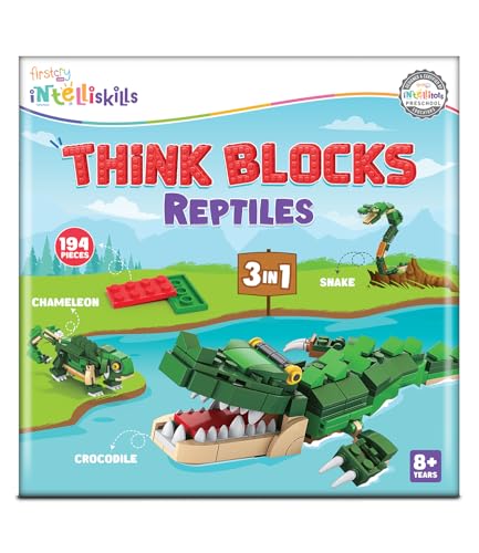 Image of Intelliskills Think Blocks: 3-in-1 Aquatic Animals 118 Piece Set,Shark, Squid&Seahorse, Model Building Kit for Kids,STEM Construction Set for Toddlers,Assemble&Play Game,Activity&Gifting Toy (Green)