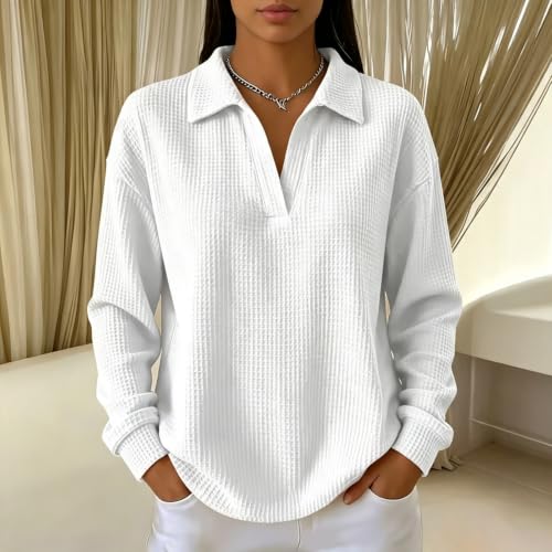 Long Sleeve T Shirts for Women Waffle Knit Lightwieght Tunic Hawaiian Shirt - image 2