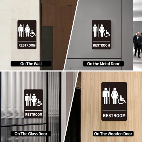 Image of (2 Pack) Restroom Signs - Acrylic Restroom Sign for Business with Strong Self-Adhesive, Bathroom Door Signs for Home Office or Wall, Waterproof and Easy to Install (7.5 x 5 Inches Unisex)