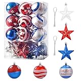 36 PCS 4th of July Tree Decorations, Independence Day Decorations, Patriotic Ornaments Set with Red White Blue Stars, for 4th of July, Memorial Day Home Party Tree Decor, 2.36 Inch