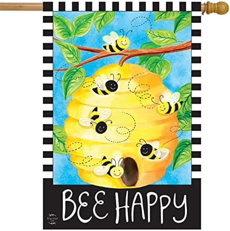 Bee Happy Bees Spring House Flag Inspirational Everyday 28" x 40" Briarwood Lane