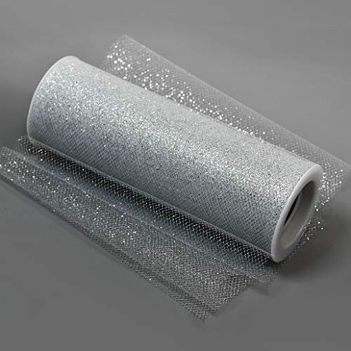 Image of Expo International Decorative Glitter Spool of 6 Inch X 10 Yards Tulle, Silver (Pack of 2)