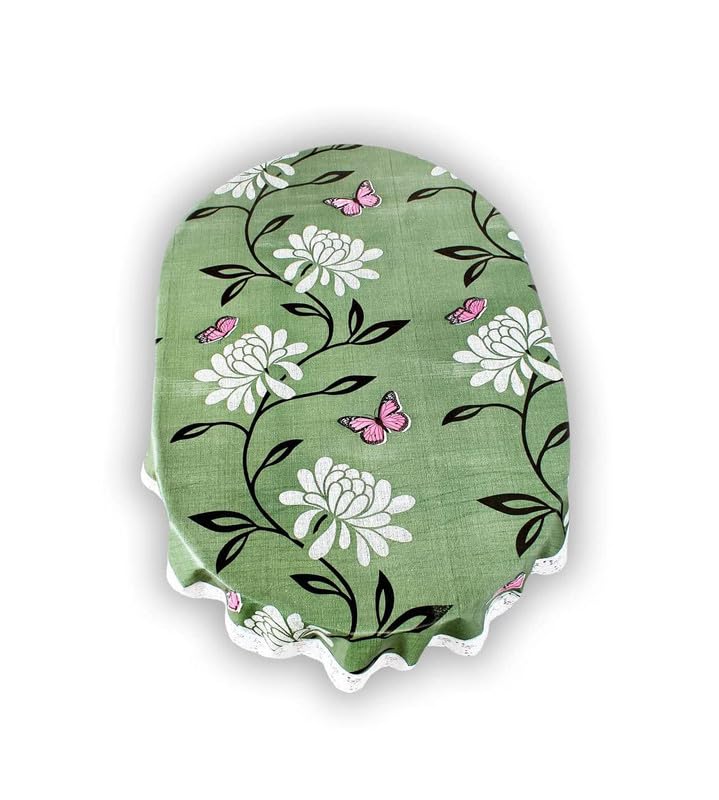 Center & Dining Table Cover Green Color Flower Printed Table Cloth with White Lace - Waterpoof & Dustproof High Qualtiy Table Cover (60x90 inch (Oval))-Table Cloth Green 7-image-16