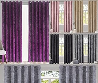 Luxury Crushed Velvet Curtains PAIR Fully Lined Eyelet Ring Top For Bedroom, Living Room, Kitchen, Office. Color Purple Size - 46" x 54"