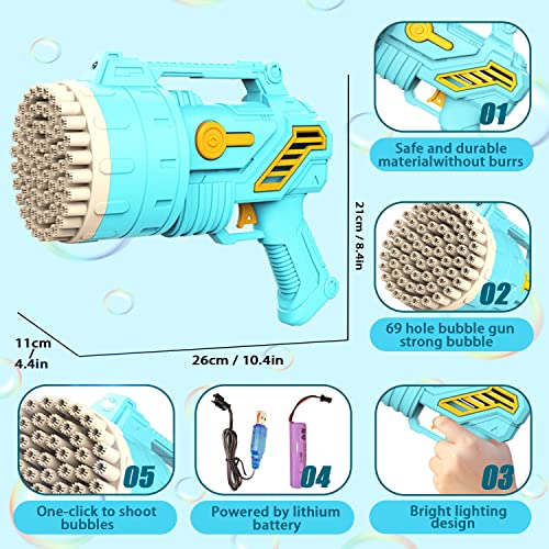 69-Hole Bubble Machine Gun Bubble Launcher With Bright Lights, Bubble Blower For Tik Tok Kids Adults Outdoor Birthday Party Wedding Social Summer Toy(Blue) #TOP2