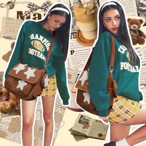 Image of Y2K Messenger Bag for Women, Lightweight Spacious Stars Tote Purse with Cute Coin Purse, Crossbody Shoulder Bag