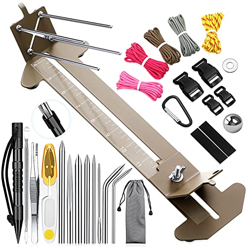 Paracord Bracelet Jig Kit with Paracord Needle Set Adjustable Length Paracord Jig Bracelet Maker Knotter Tools Paracord Fid Set Stainless Steel Stitching Set (Khaki)