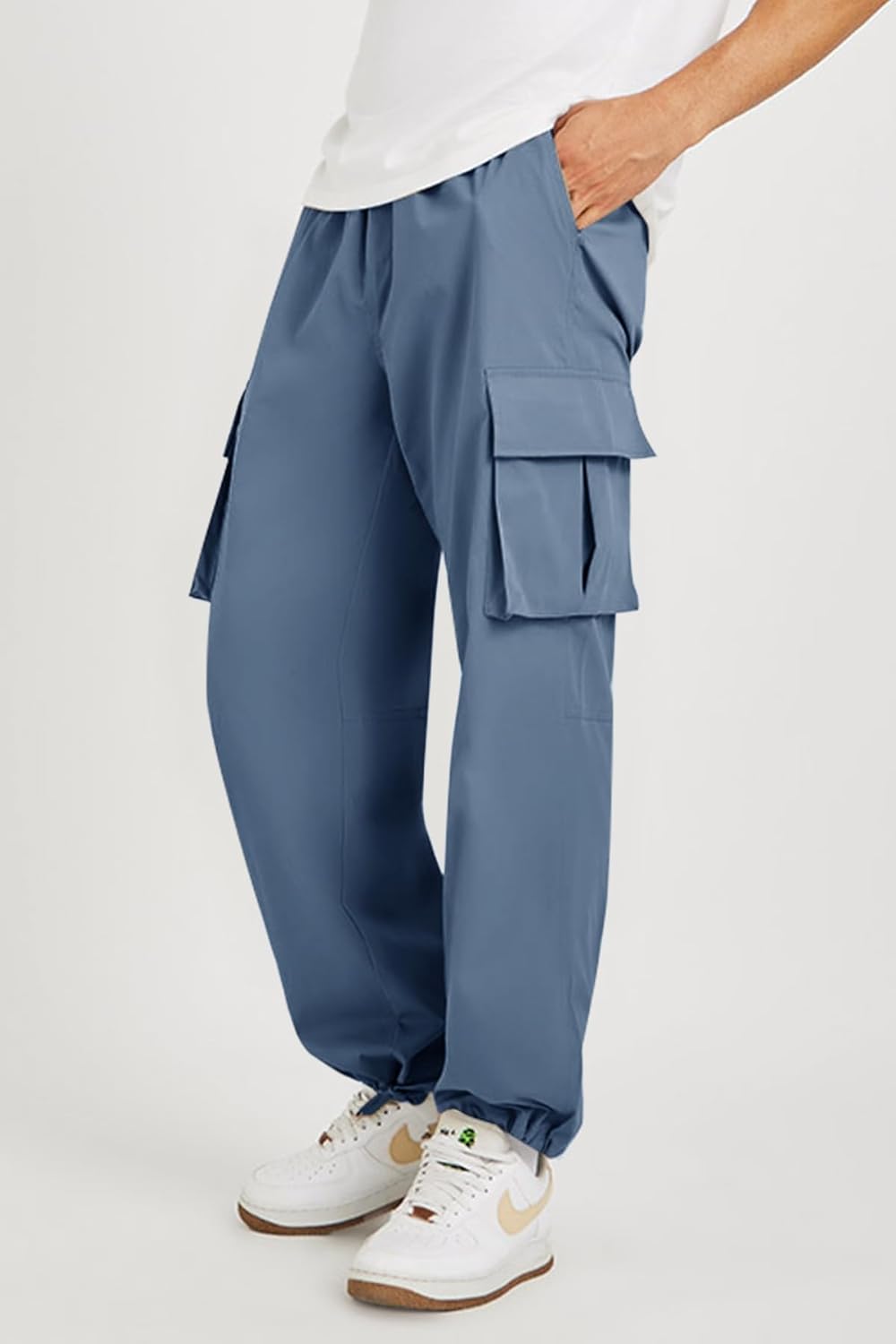 Runcati Mens Cargo Pants Hiking Athletic Joggers Sweatpants Elastic Waist Drawstring Casual Trousers with Multi Pockets - Image 2