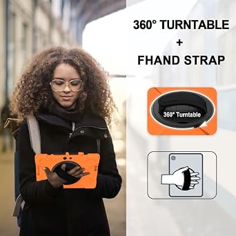 Case for Microsoft Surface Pro X 13 Inch 2021/2020/2019, Heavy Duty Shockproof Rugged Protective Case with 360° Rotatable Kickstand、Hand/Shoulder Strap - Orange