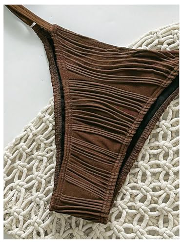 GORGLITTER Women's Strapless Bandeau Swimsuit High Cut G String Thong Cheeky Metal Bikini Sets4