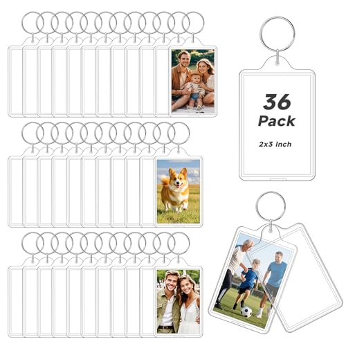 ZYFLSQ 36 Pcs Photo Keychain, Acrylic Picture Keychain Holder for Insert 2 x 3 Inch Photo, Personalised Keychains Photo Frame with Split Ring, Blank Clear Keychains for DIY Craft Xmas Graduation Gift
