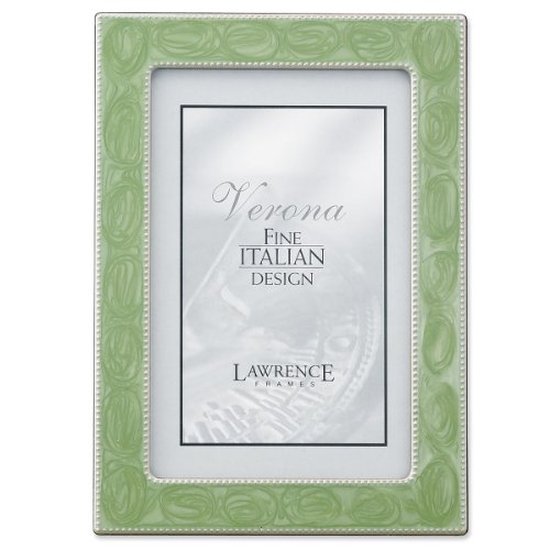 Lawrence Frames Silver Metal 4 by 6 with Swirled Sage Enamel Picture Frame with Bead Border