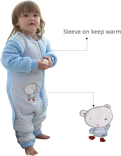 Miniatura 8 de Saco de dormir para niños pequeños con pies, grande (3-7T) de algodón de 1.5 tog de manga larga, saco de dormir para bebé con piernas para caminar,