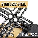 PILPOC Stainless Steel Multi Angle Measuring Ruler, Stainless Steel Black Unbreakable Thick Angle Ruler Template Tool, Laser Etched Markings, Carpenter Pencil, Cloth Case and Box