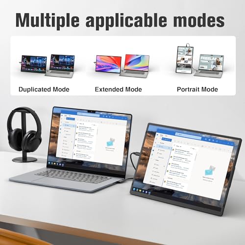 Image of 16 Inch Portable Monitor for Laptop, 1200P FHD Dual Monitor Extender with VESA Magnetic Stand, External Travel Display for Mac PC Phone