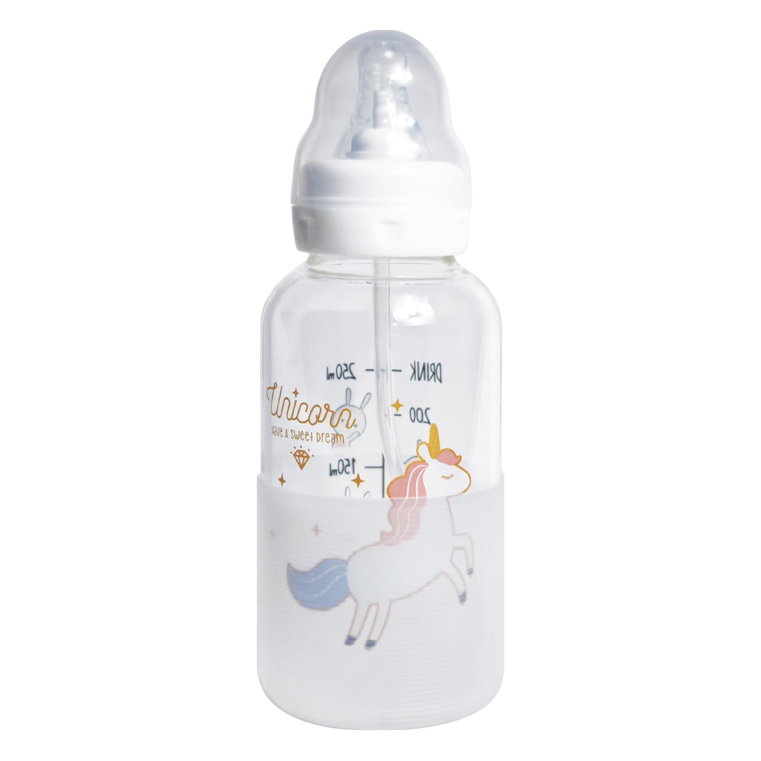 CutiePlusU Adult Glass Feeding Bottle 300ML Silicone Teat BPA Free